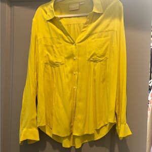 Anthropologie Maeve Long Sleeve Button Down Blouse M Chartreuse